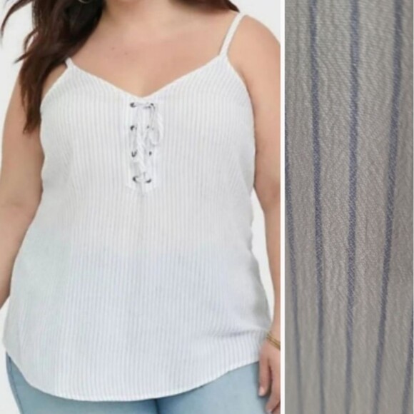 Torrid Lace-Up Cami Spaghetti Strap Top Striped Rayon Spring Summer NWT - Picture 1 of 13